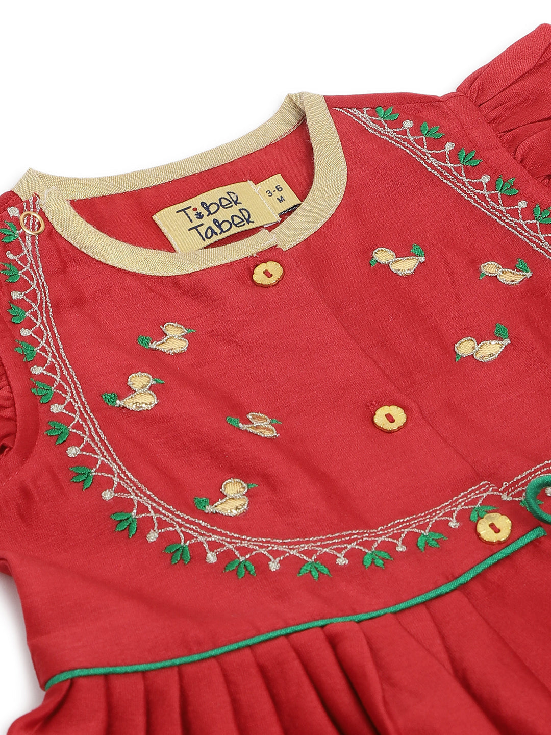 Baby Girl Bird Embroidery Jamna Set - Red - Image 17