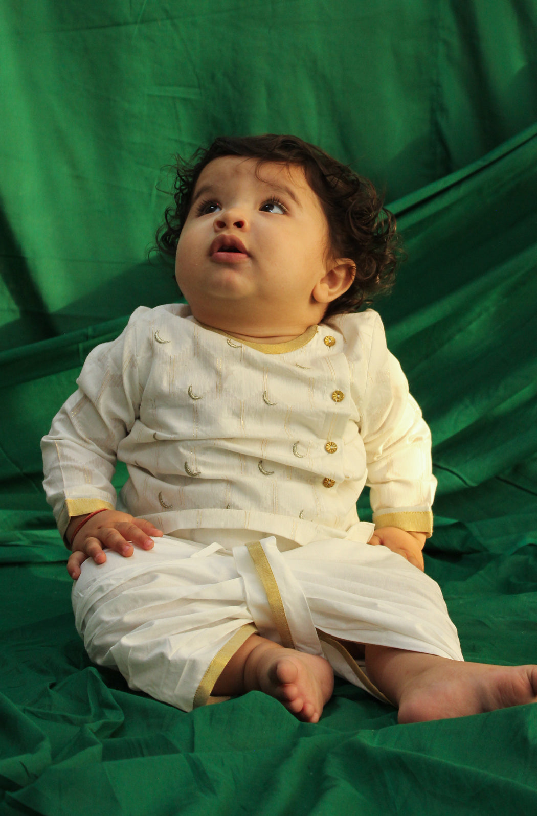 Baby Boy Chand Moon Dhoti Kurta Set-White - Image 9