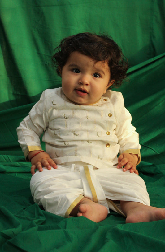 Baby Boy Chand Moon Dhoti Kurta Set-White