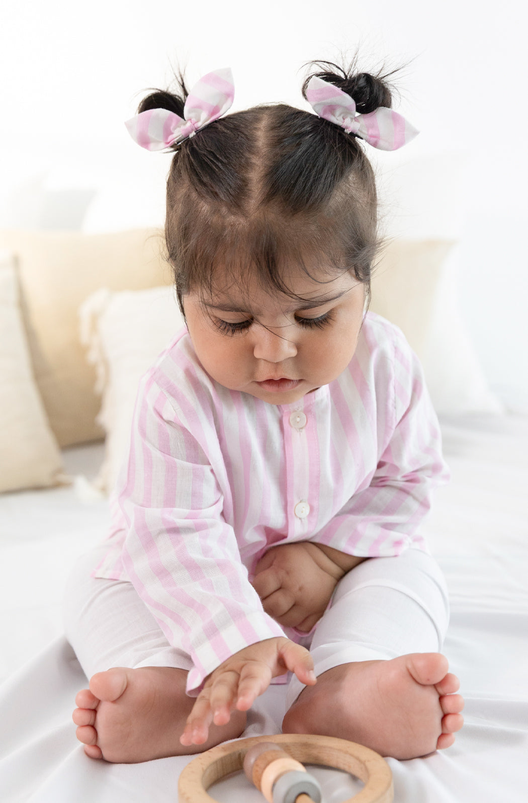 Blush Pink Stripes Baby Kurta Set - Eco-friendly - Sama Homes