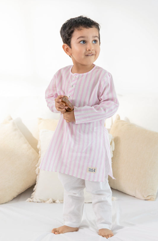 Blush Pink Stripes Boy Kurta Set