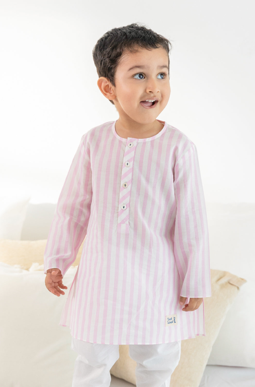 Blush Pink Stripes Boy Kurta Set - Image 4