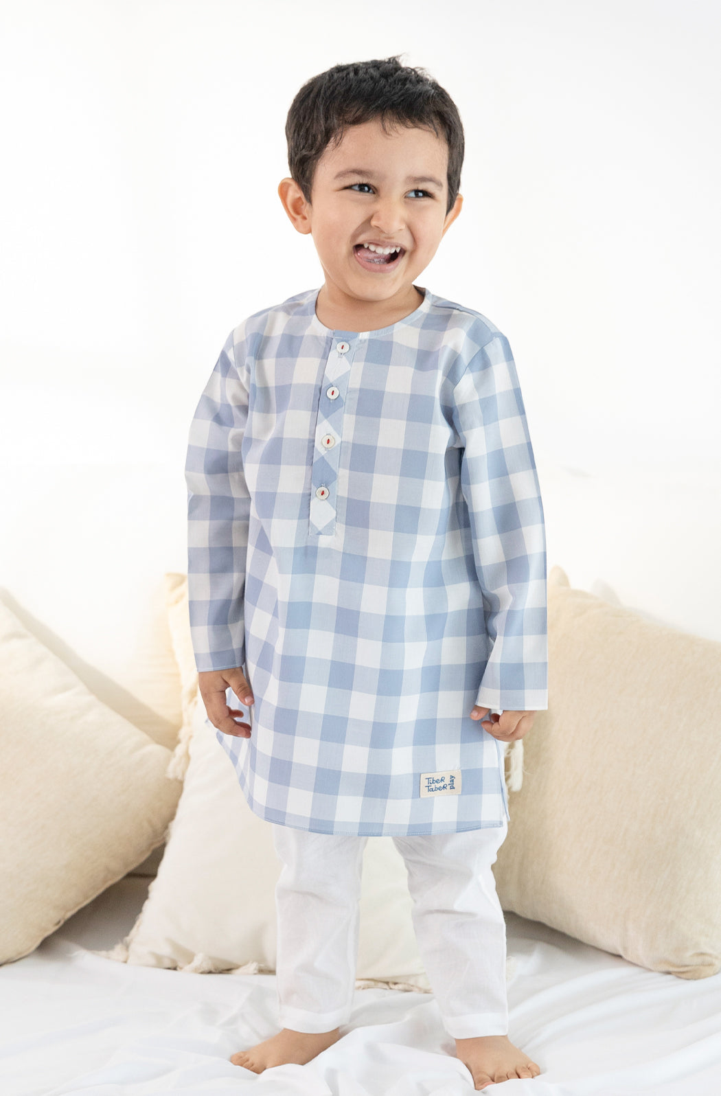 Sky Checks Boy Kurta Set - Eco-friendly - Sama Homes
