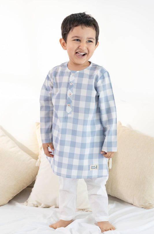 Sky Checks Boy Kurta Set