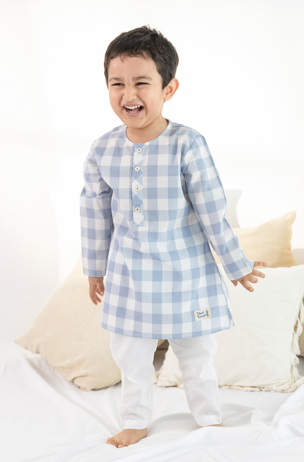 Sky Checks Boy Kurta Set
