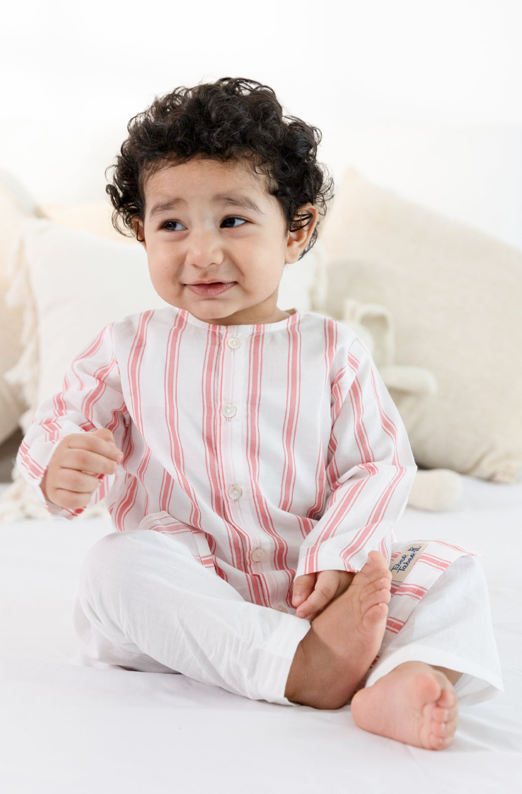 Peach Stripes Baby Kurta Set - Eco-friendly - Sama Homes