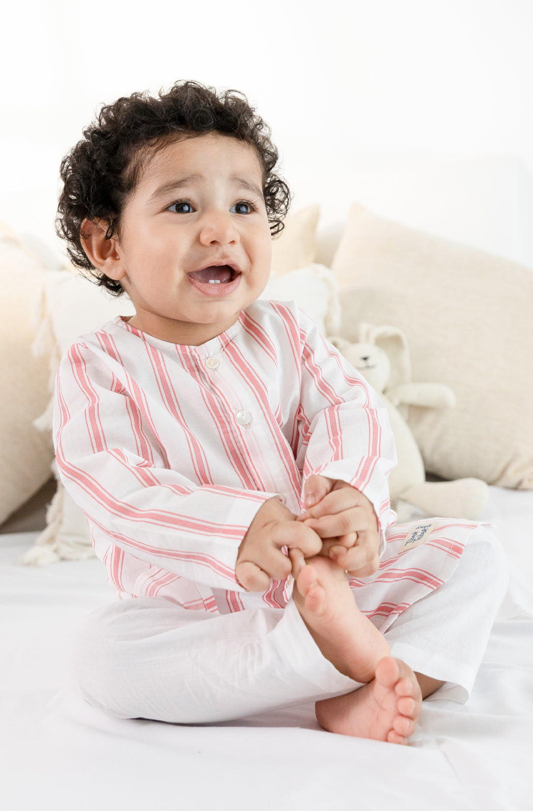 Peach Stripes Baby Kurta Set - Image 4