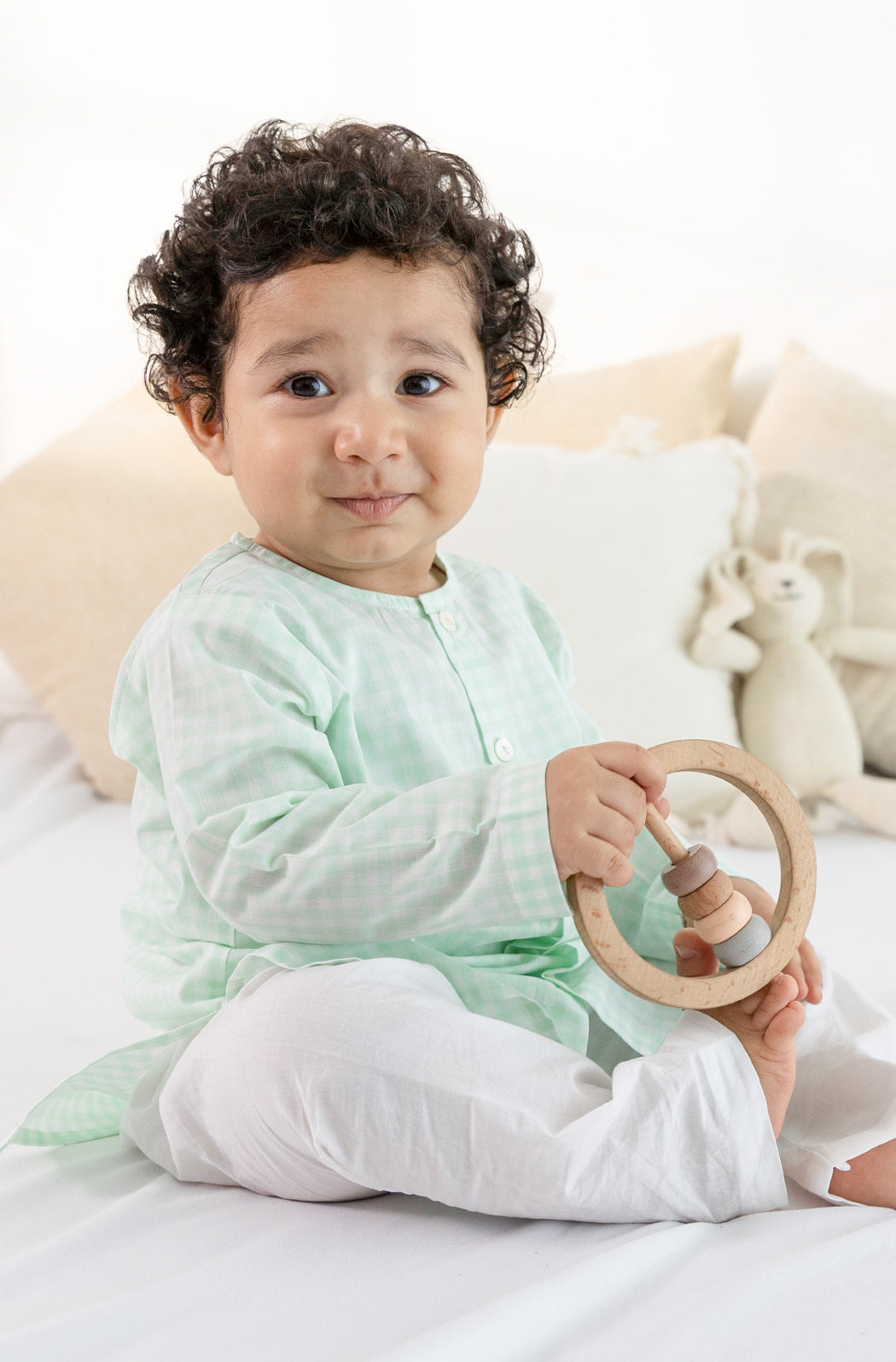 Mint Checks Baby Kurta Set