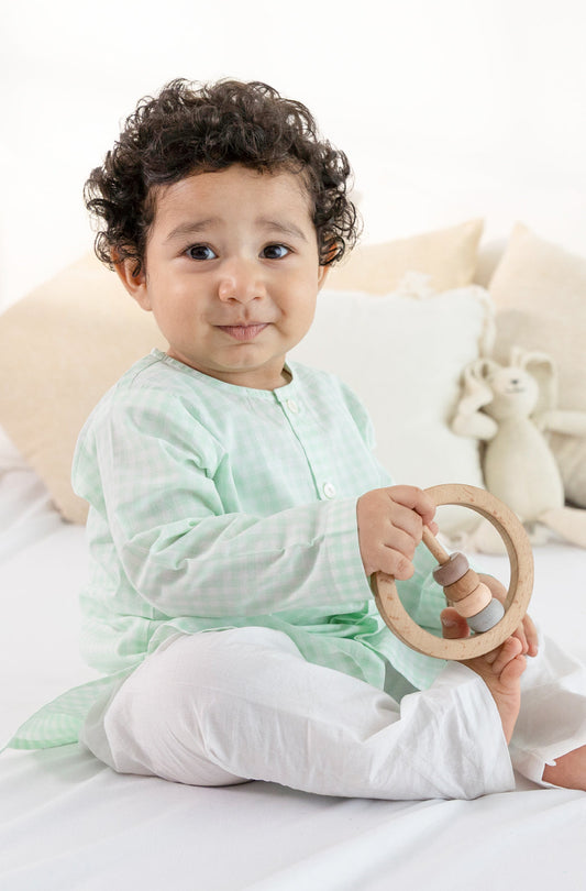 Mint Checks Baby Kurta Set