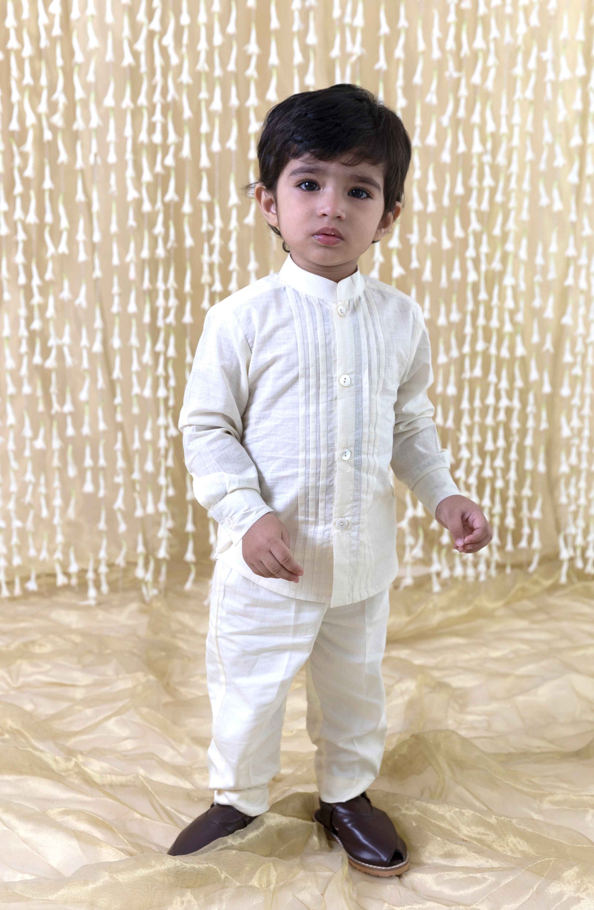 Baby Boy Slub Shirt-Cream - Image 4