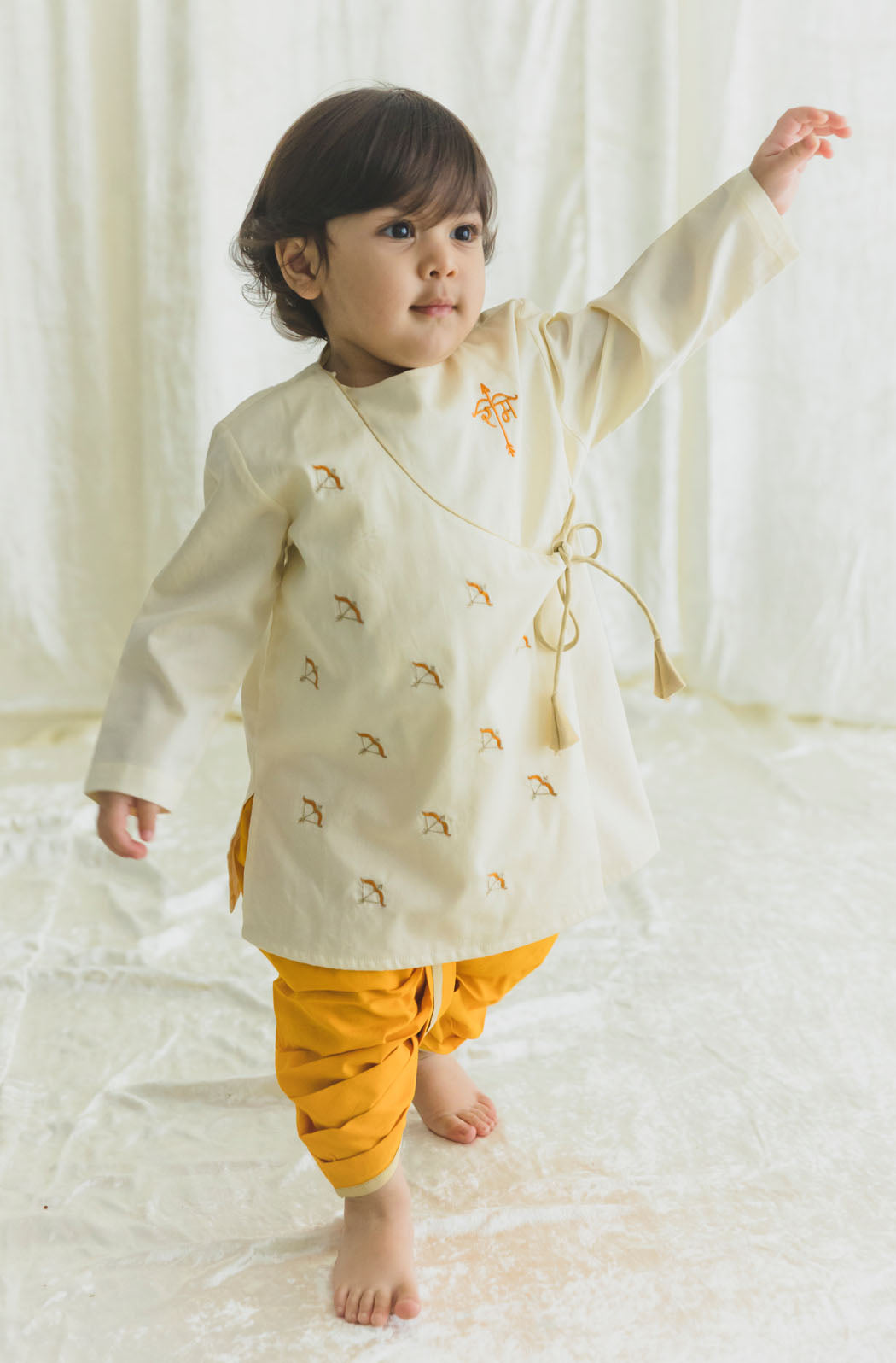 Divine Bow Dhoti Kurta Set - Cream - Eco-friendly - Sama Homes