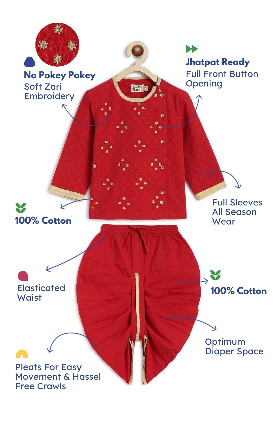 Zari Dhoti Kurta Set - Red - Image 2