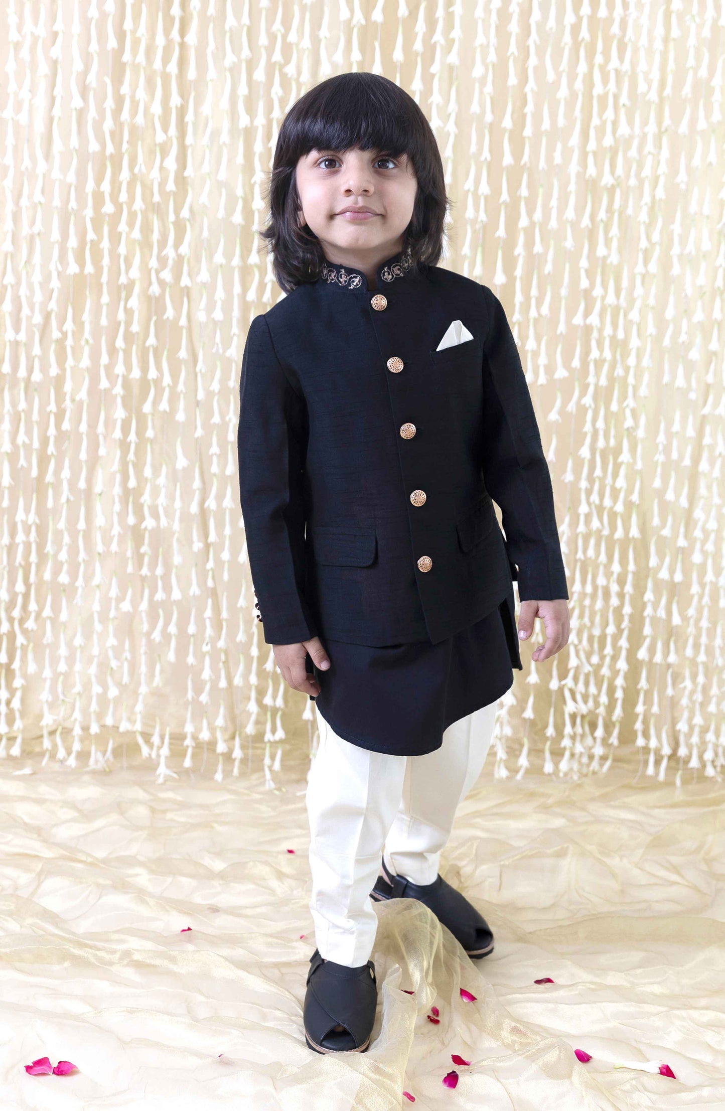 Nazaqat Bandhgala for Boys - Black