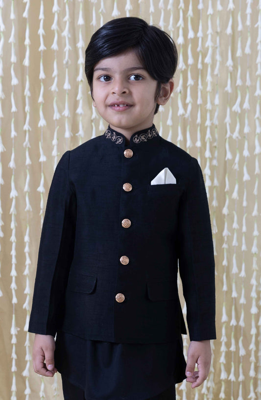 Nazaqat Bandhgala for Boys - Black