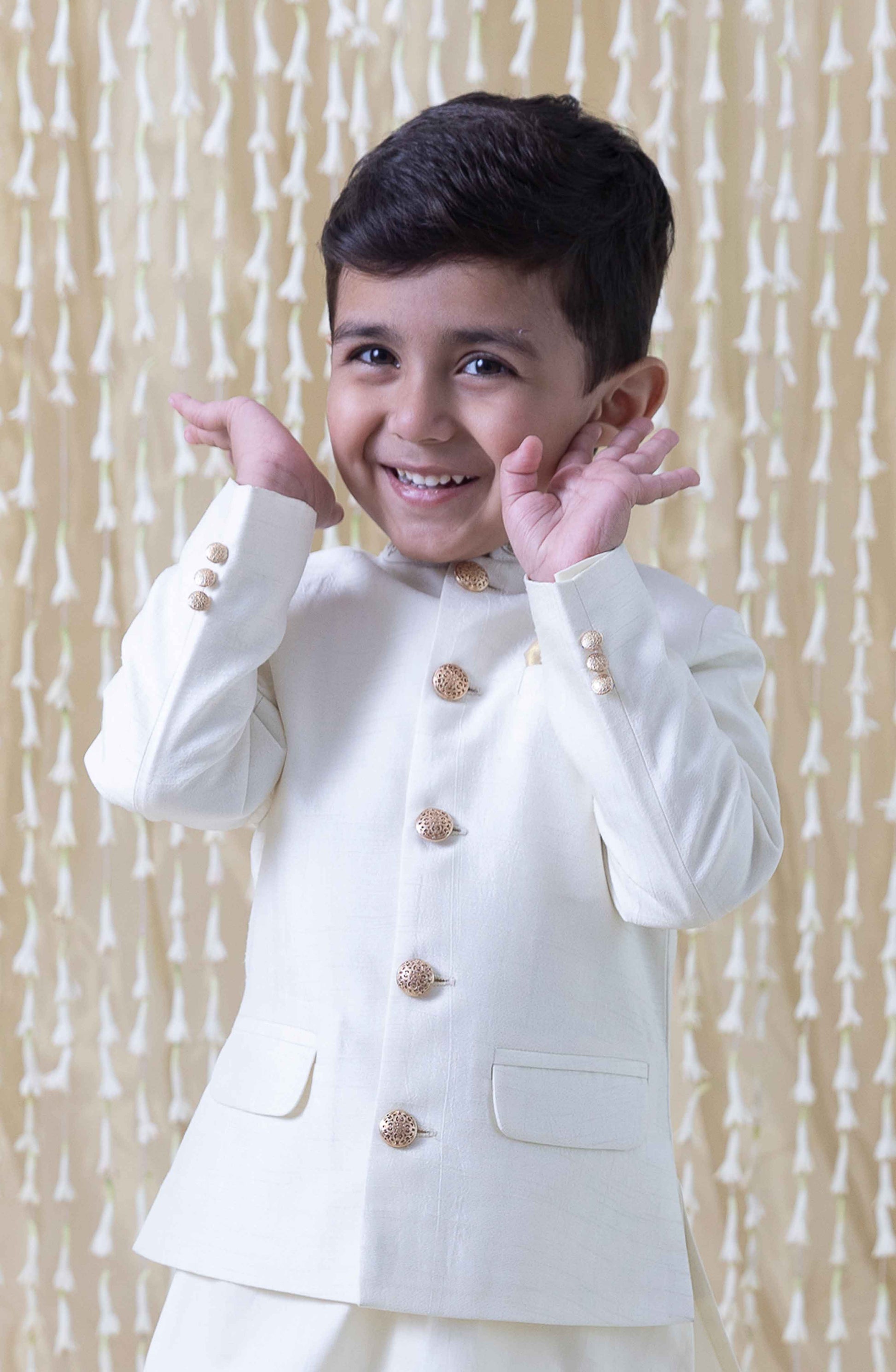 Nazaqat Bandhgala for Boys - Cream - Eco-friendly - Sama Homes
