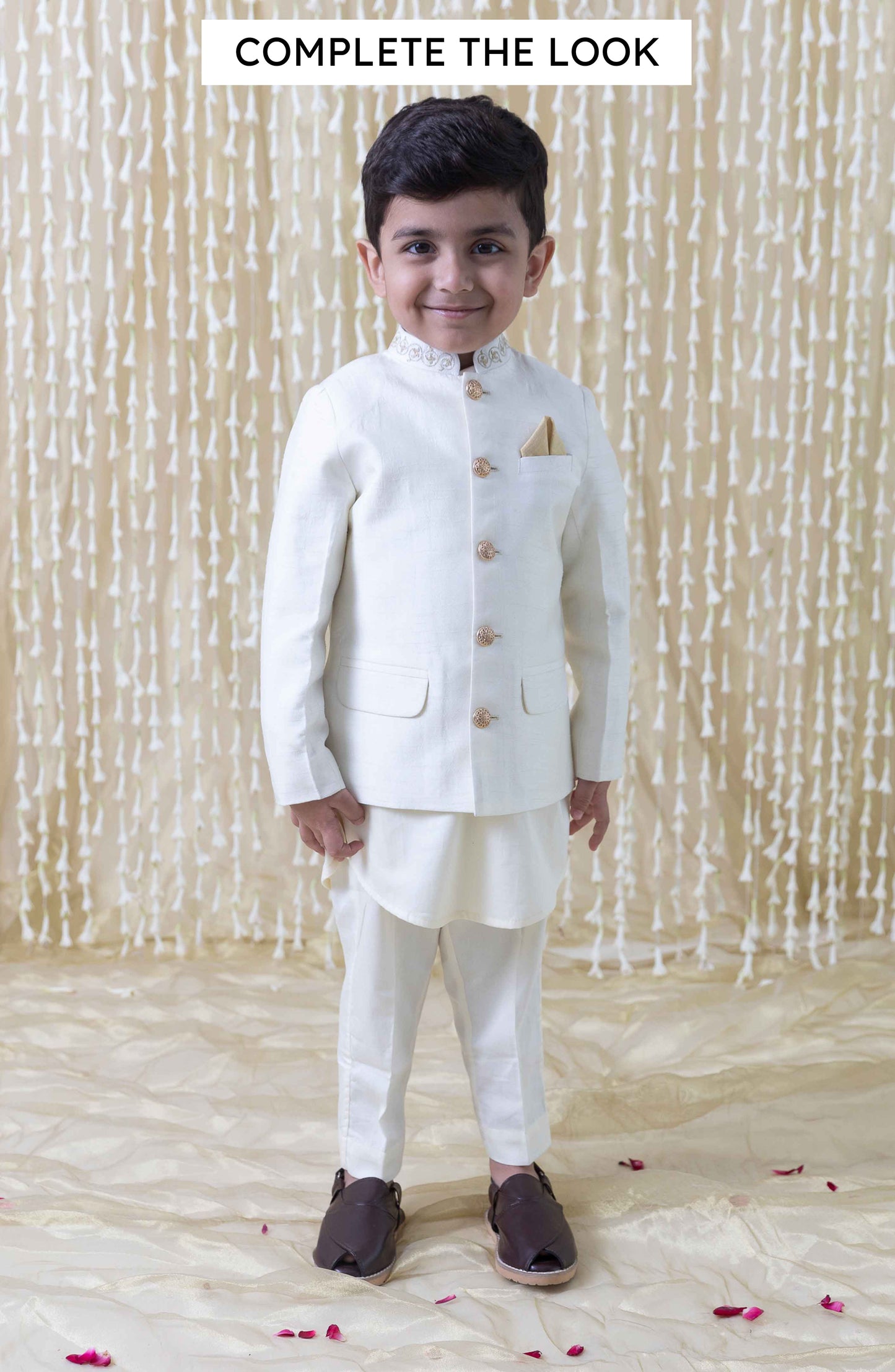 Nazaqat Bandhgala for Boys - Cream