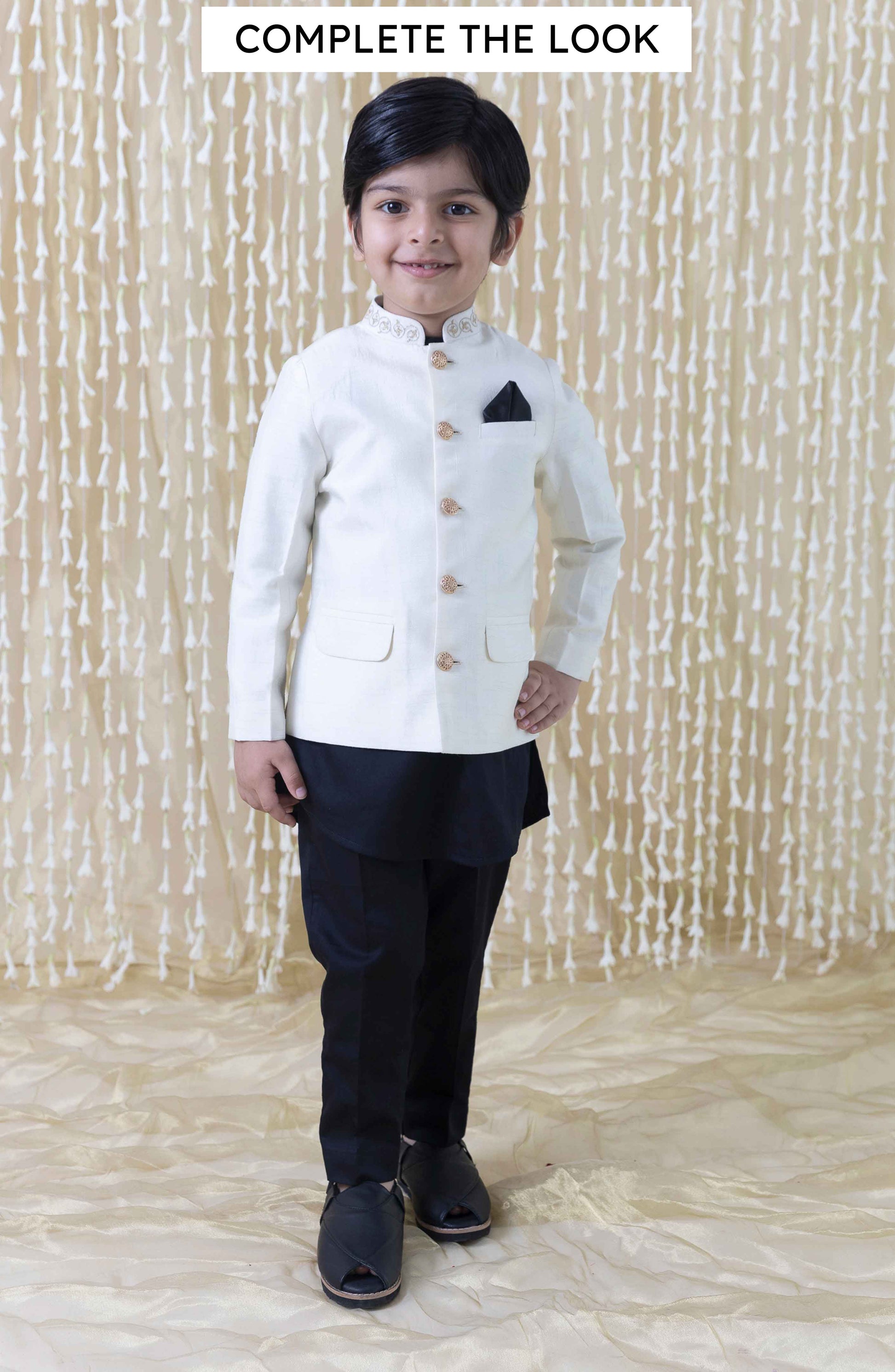 Nazaqat Bandhgala for Boys - Cream - Image 4