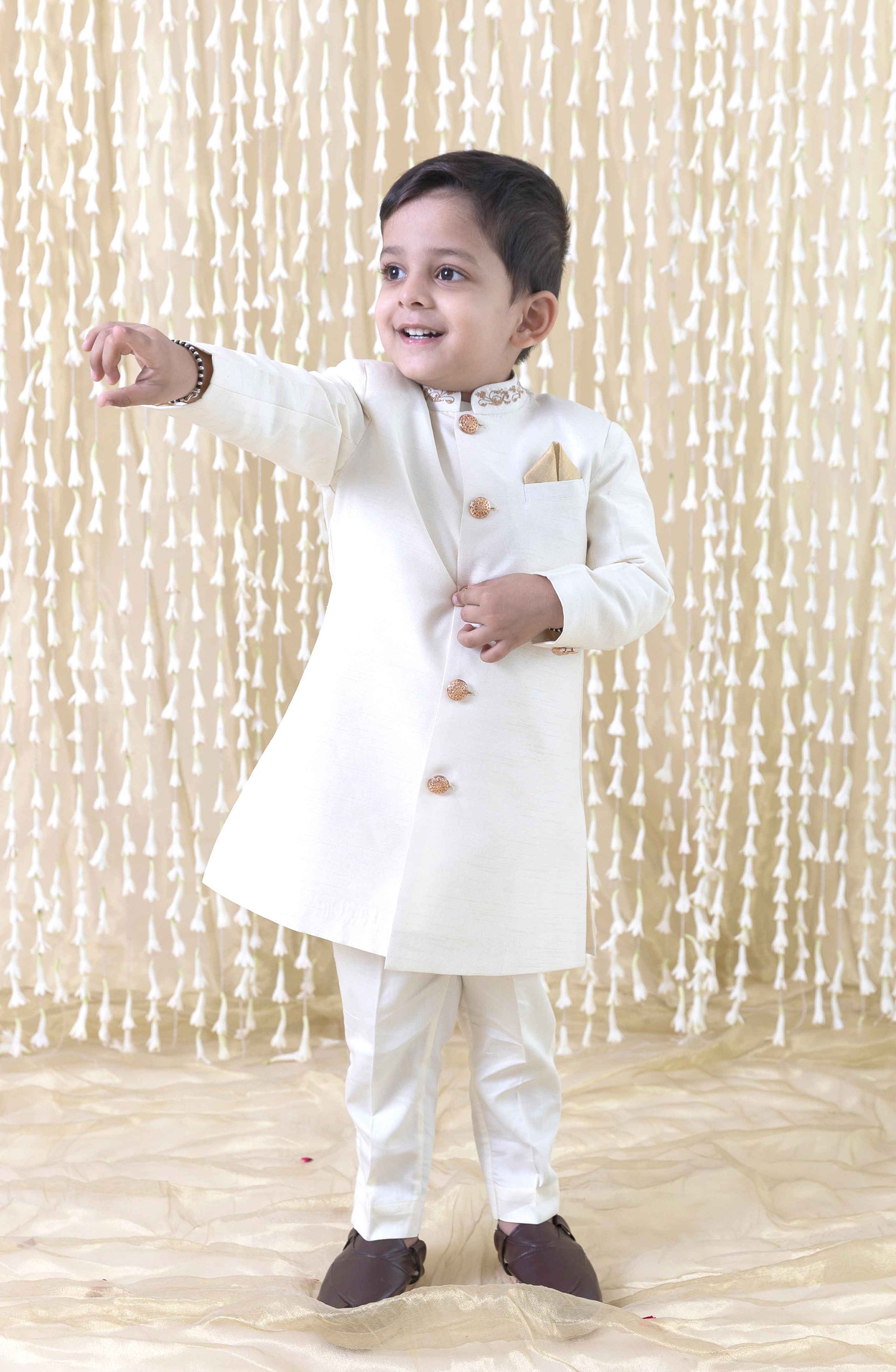 Khwabeeda Sherwani Set for Boys - Cream - Eco-friendly - Sama Homes