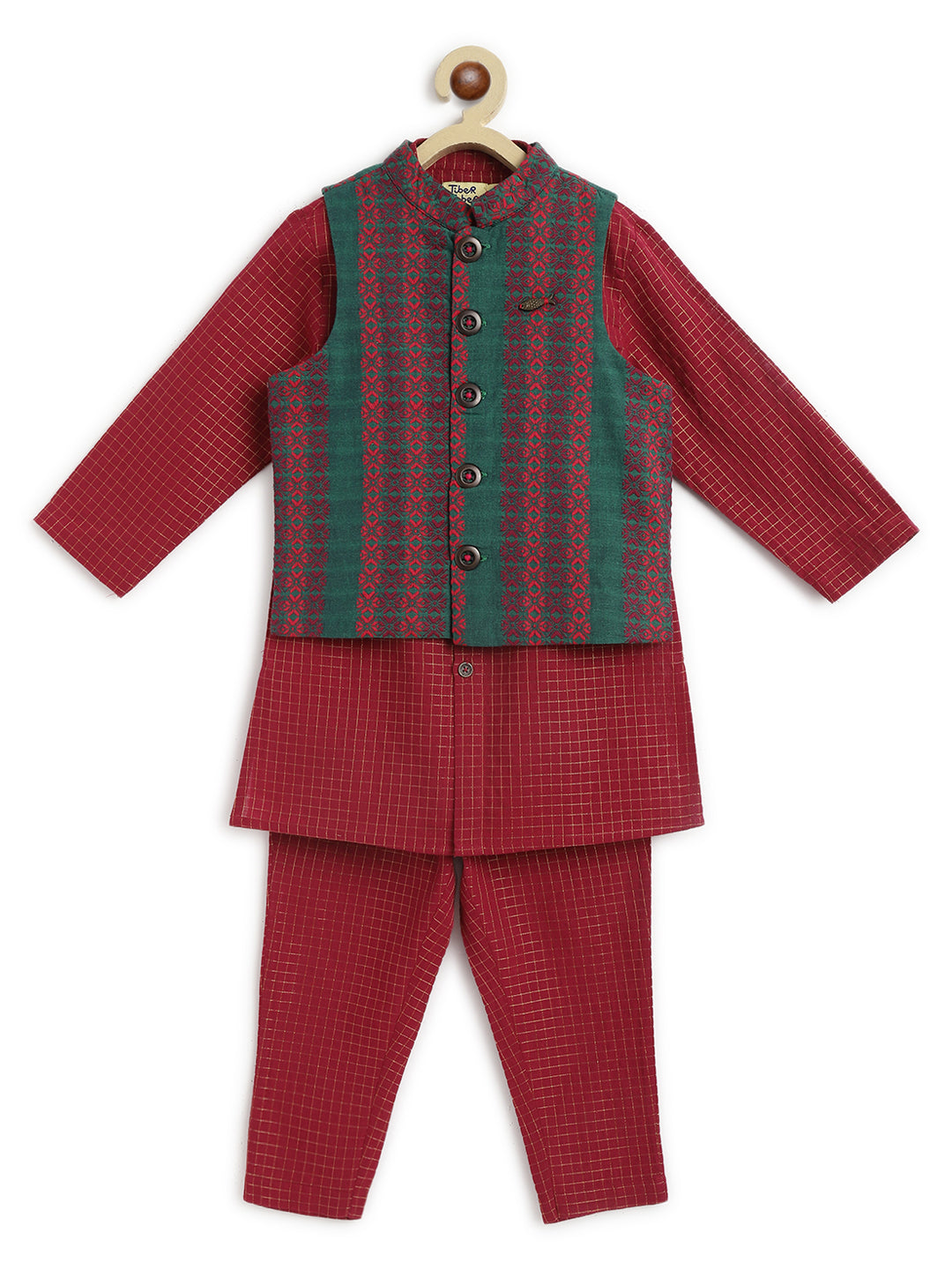 Jacquard Multi 3 Pc Bundi Set - Maroon - Image 2
