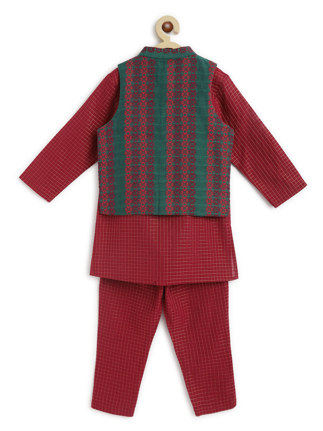 Jacquard Multi 3 Pc Bundi Set - Maroon