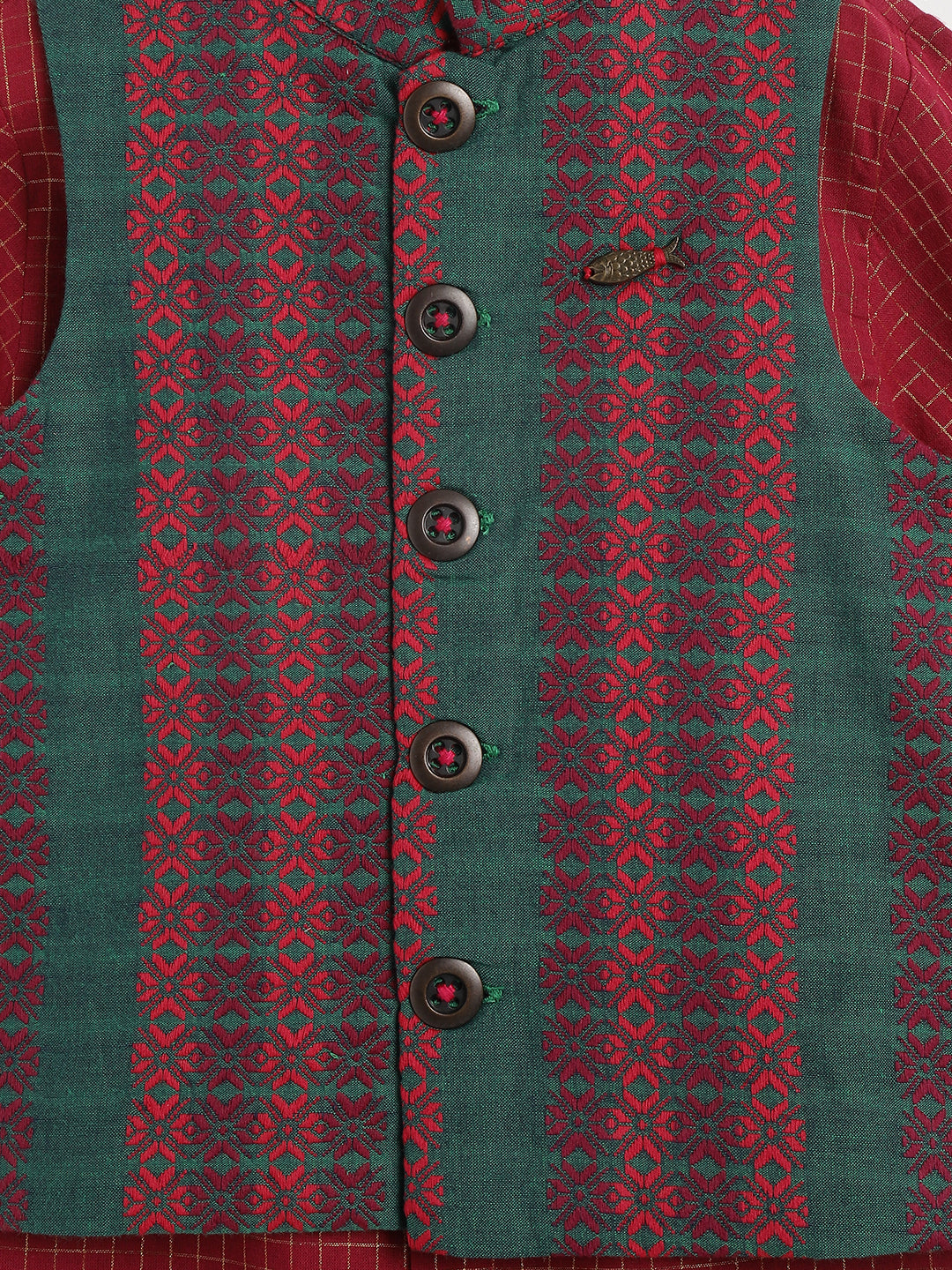 Jacquard Multi 3 Pc Bundi Set - Maroon - Image 9