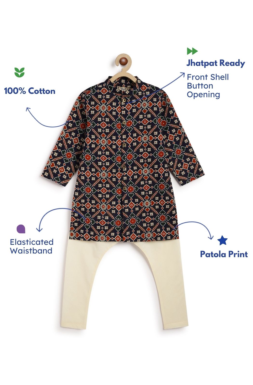 Boy  Patola Print Kurta Set