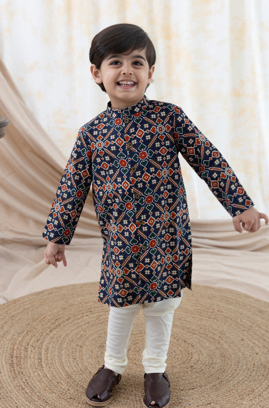 Boy  Patola Print Kurta Set