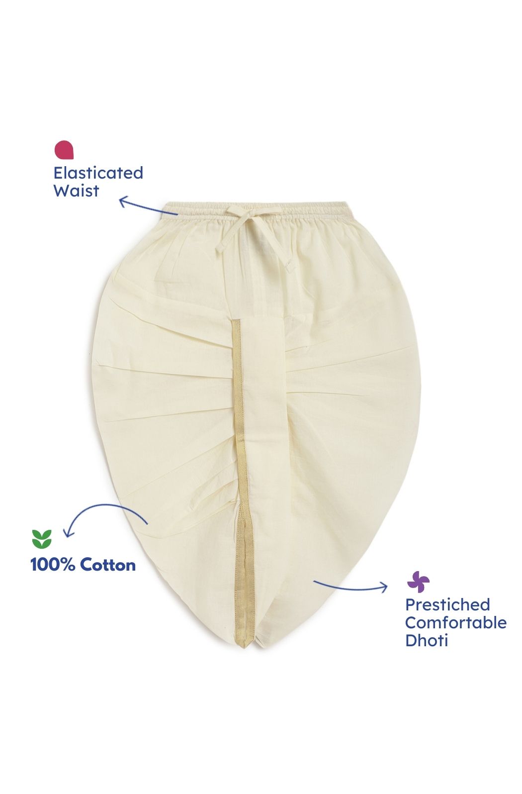 Solid Cambric Dhoti - Cream - Image 2