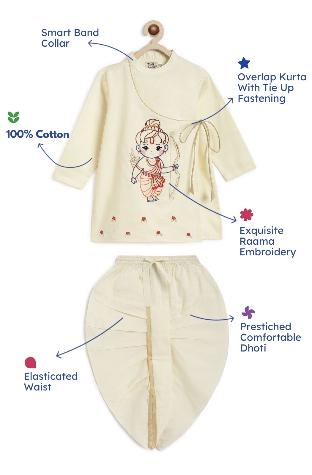 Ram Lalla Dhoti Kurta Set - Cream - Image 2