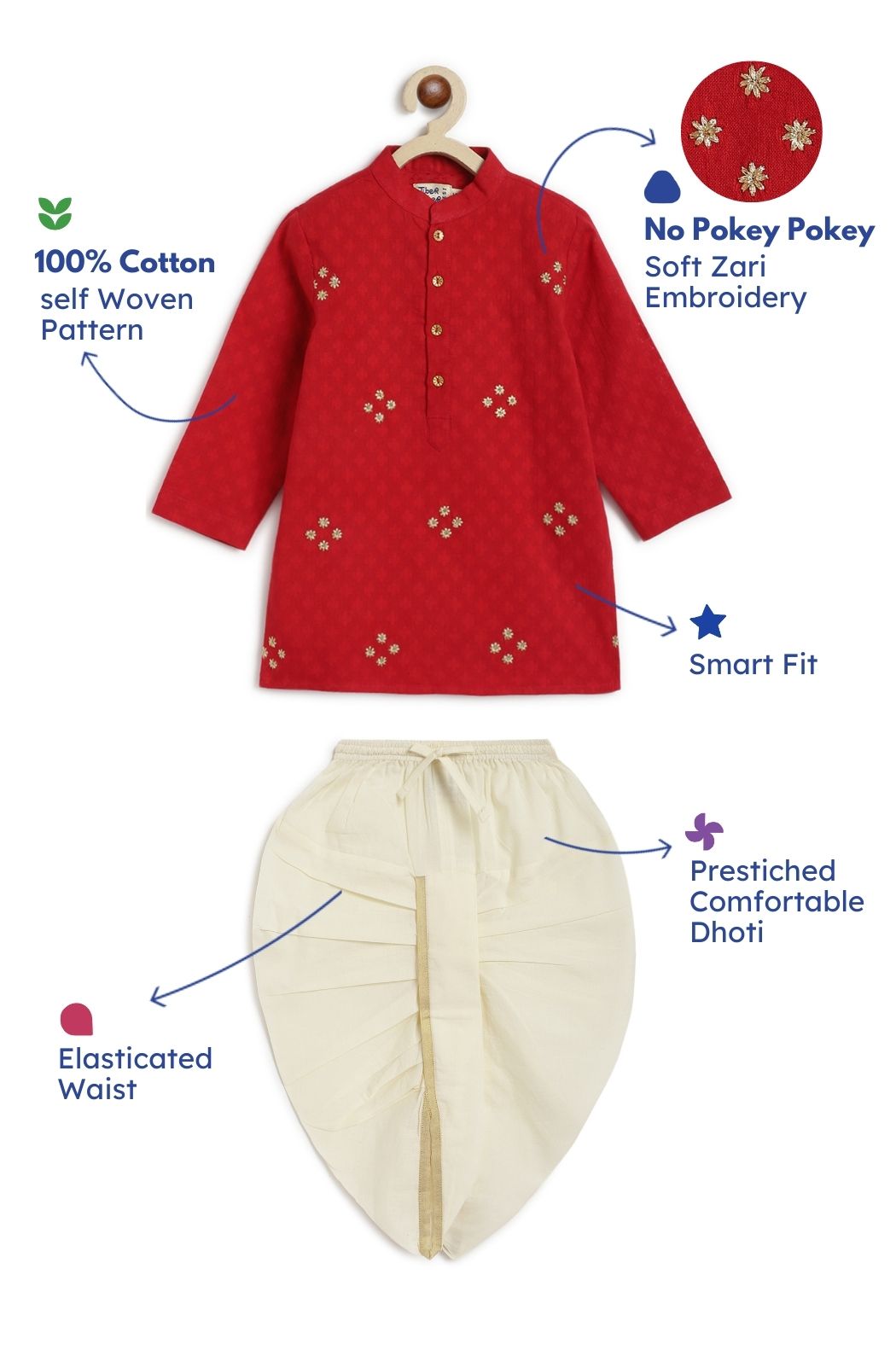 Classic Zari Dhoti Kurta Set - Red - Image 3