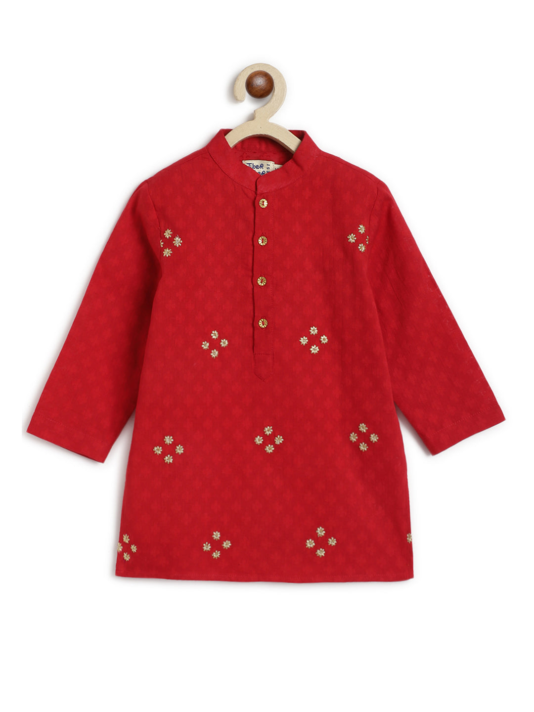 Classic Zari Kurta Pyjama Set - Red - Image 4
