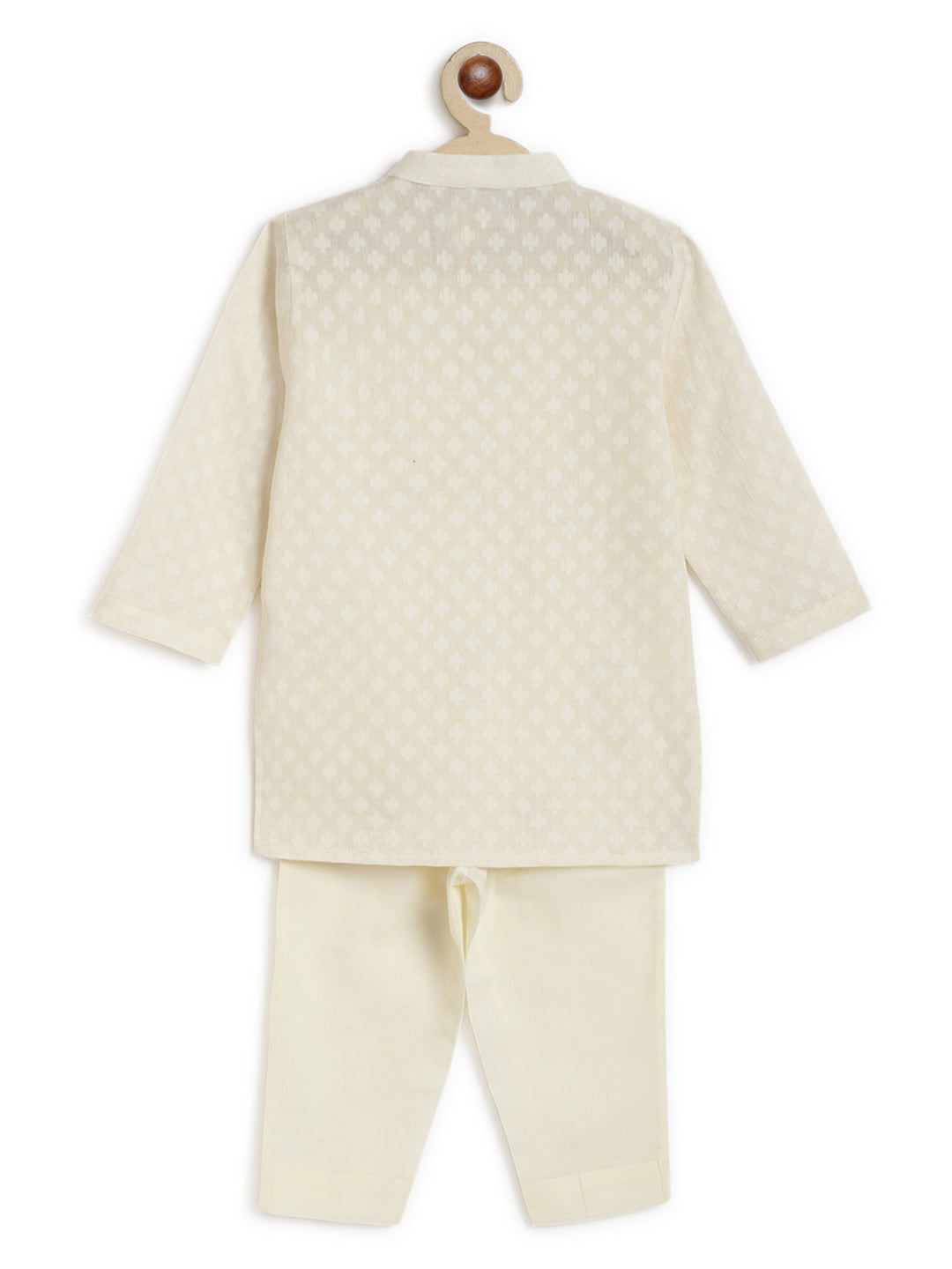 Classic Zari Kurta Pyjama Set - Cream - Image 4