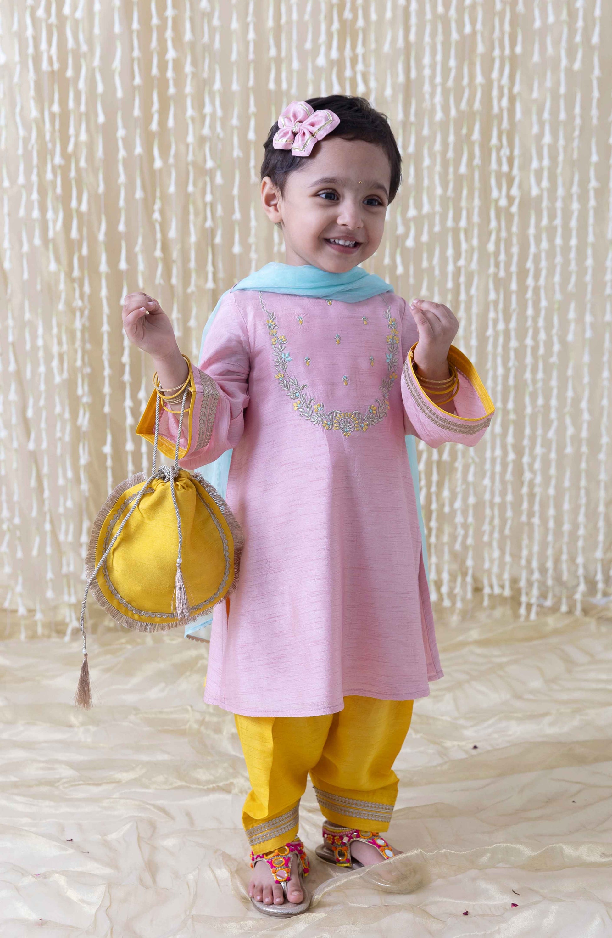 Nargis Silk Suit Set for Girls - Pink - Eco-friendly - Sama Homes
