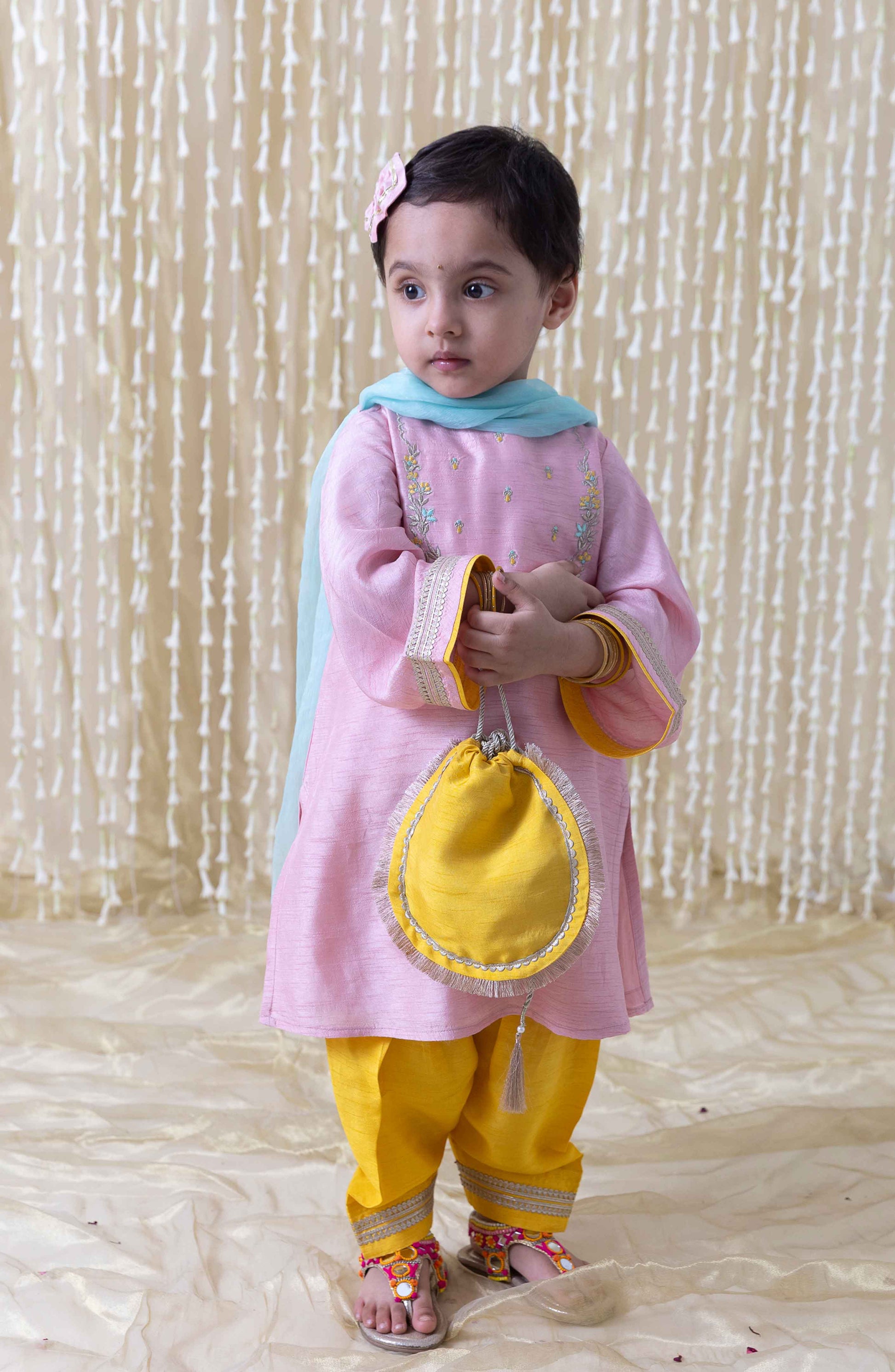 Nargis Silk Suit Set for Girls - Pink - Image 4