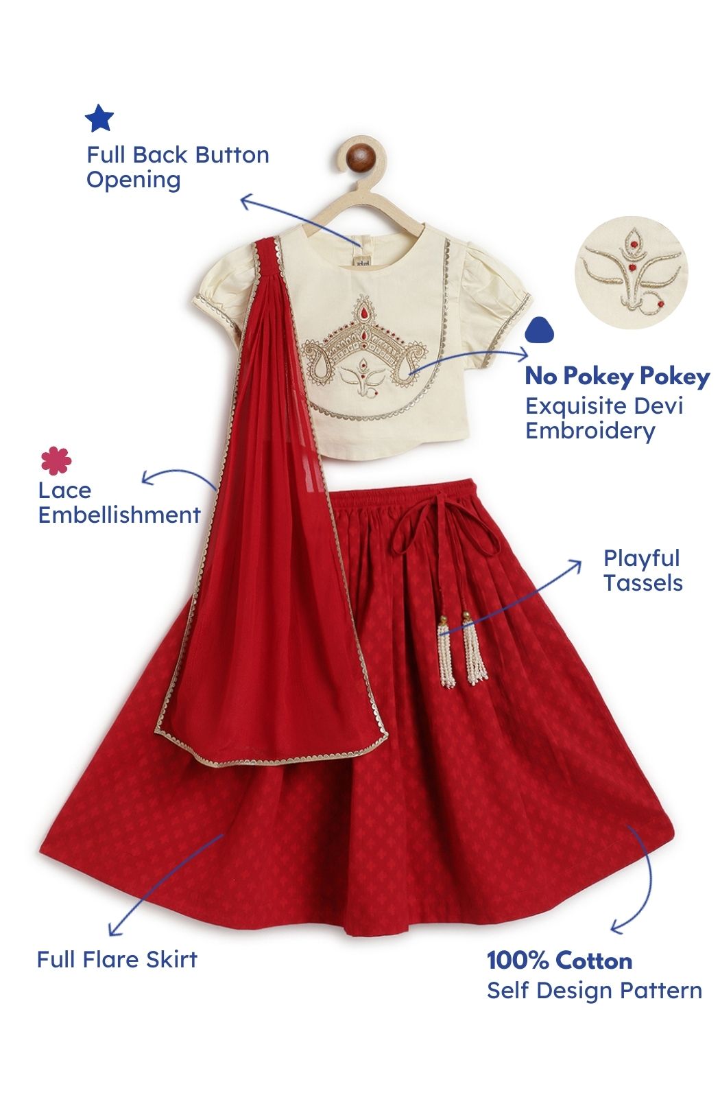 Devi Durga Lehenga Set - Red - Image 2