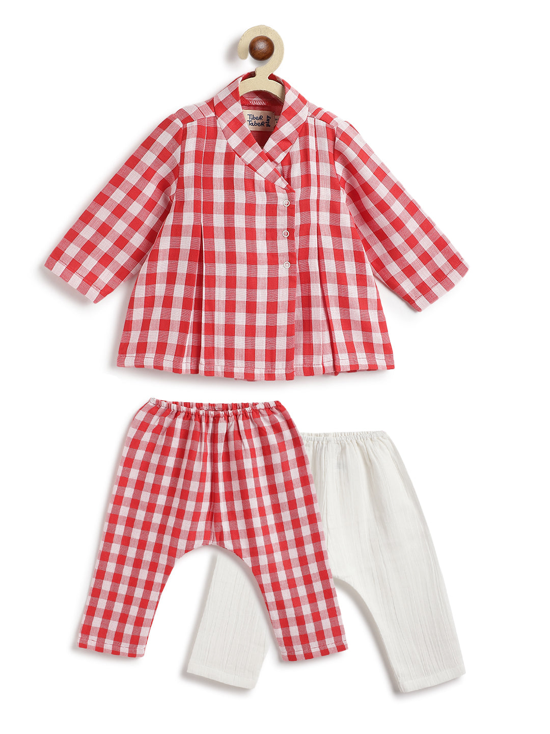 Checks Flexi Kimono Set - Red