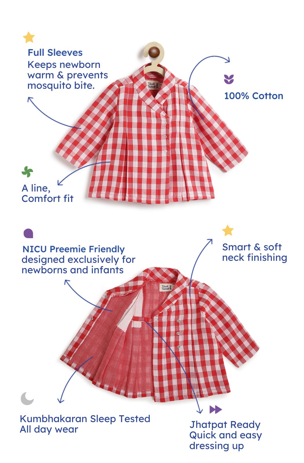 Checks Flexi Kimono Set - Red - Image 3