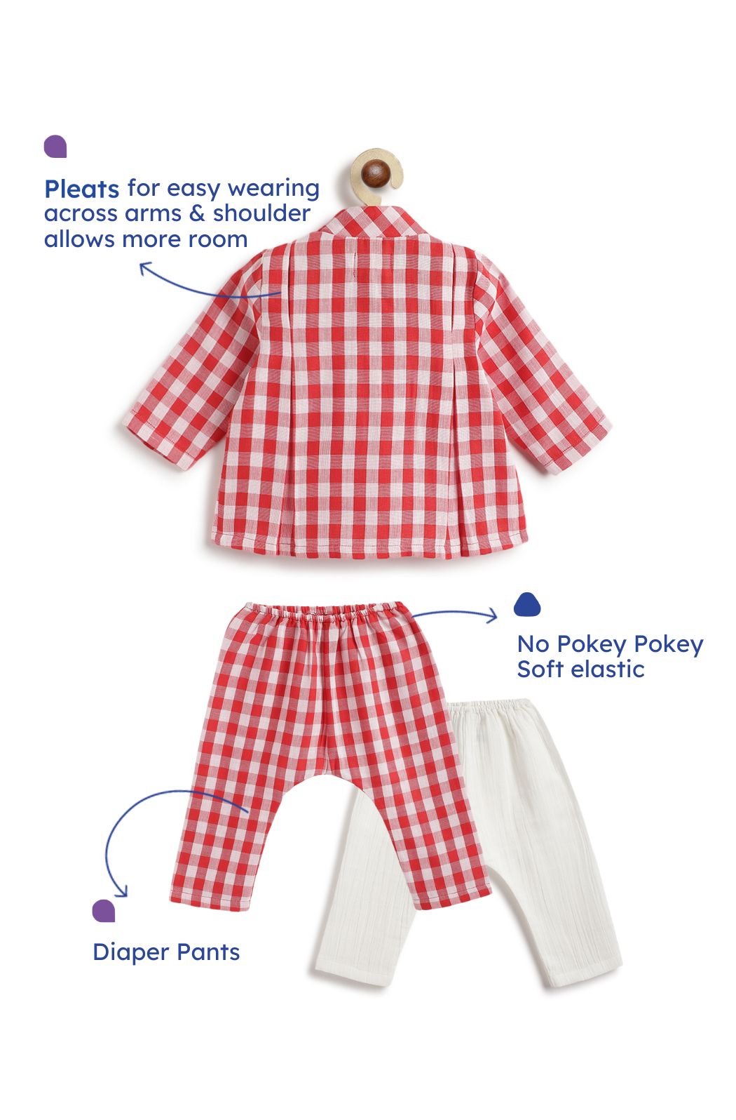 Checks Flexi Kimono Set - Red - Image 4