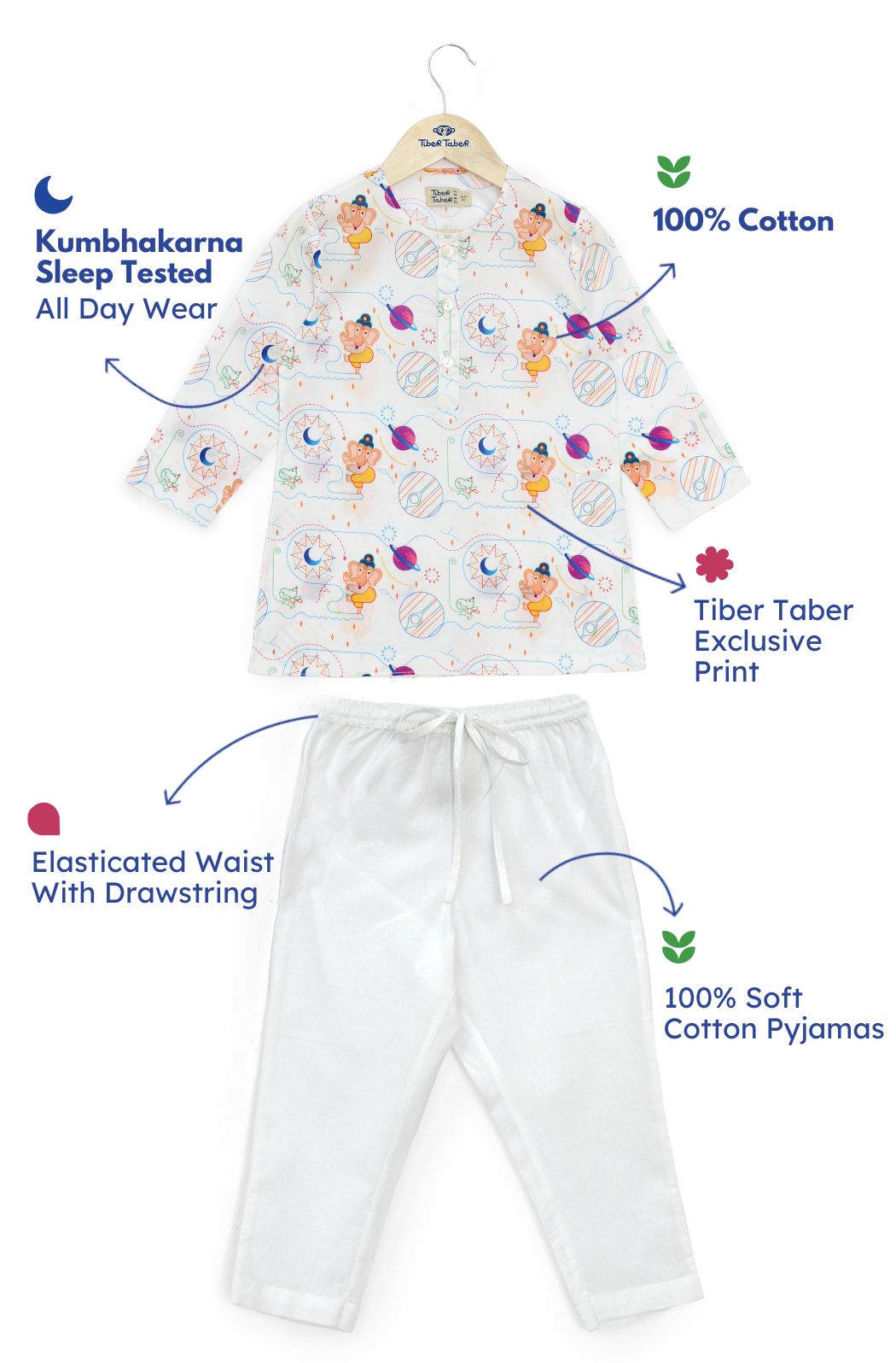 Ganesh Blessing Kurta Pyjama Set - White - Image 2