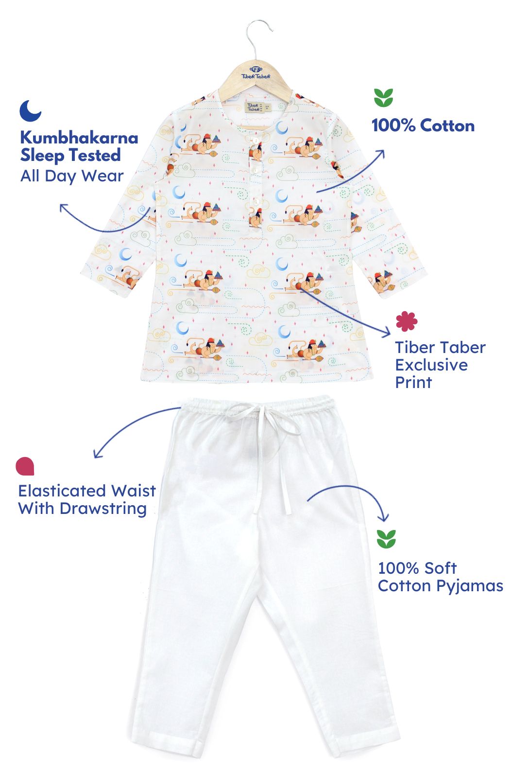 Hanuman Blessing Kurta Pyjama Set - White - Image 2