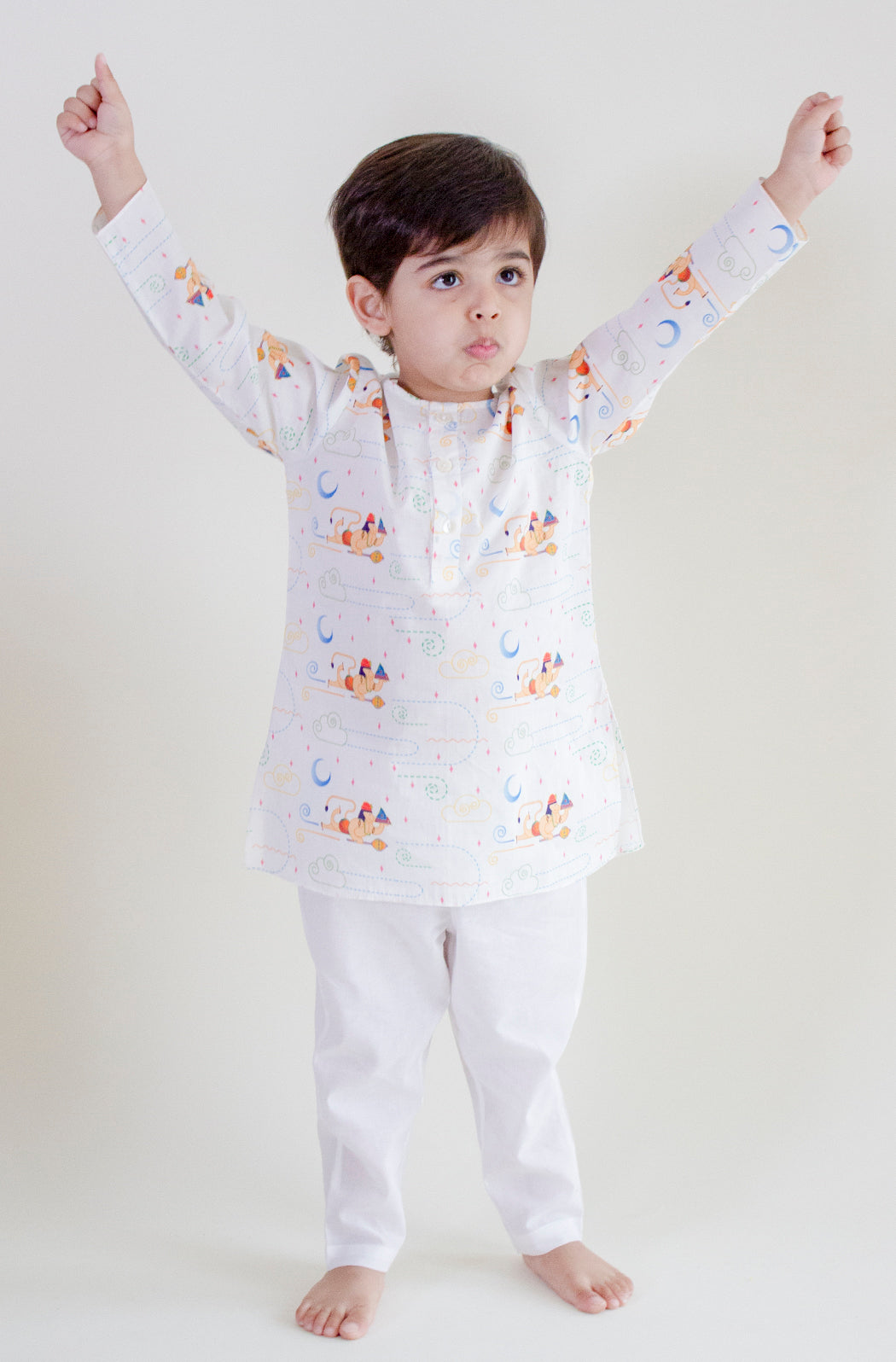 Hanuman Blessing Kurta Pyjama Set - White - Image 6