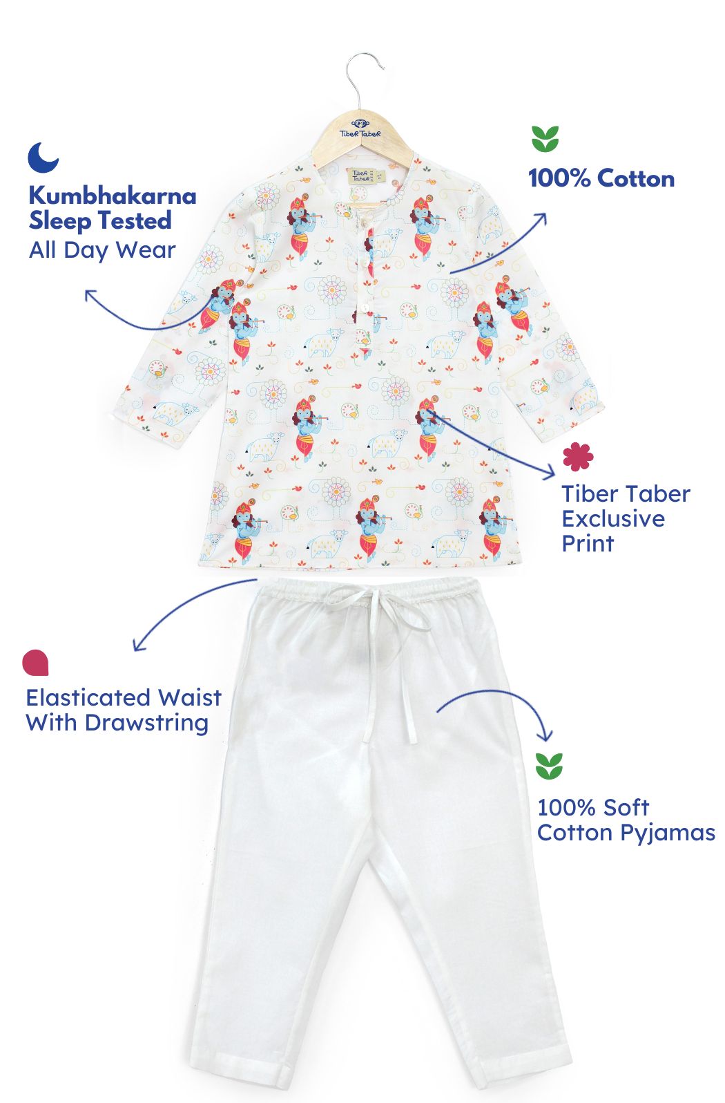 Krishna Blessing Kurta Pyjama Set - White