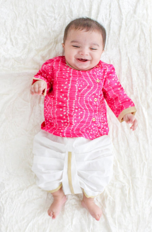 Bandhani Pink Prince Dhoti Set - Pink
