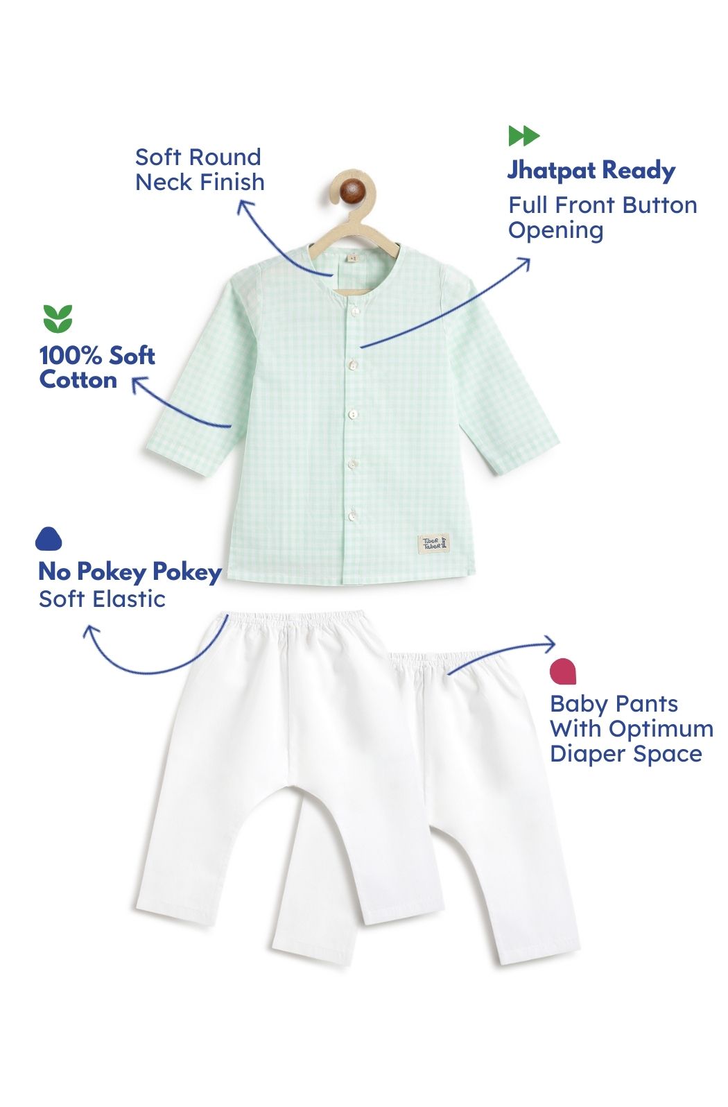 Mint Checks Baby Kurta Set - Image 3