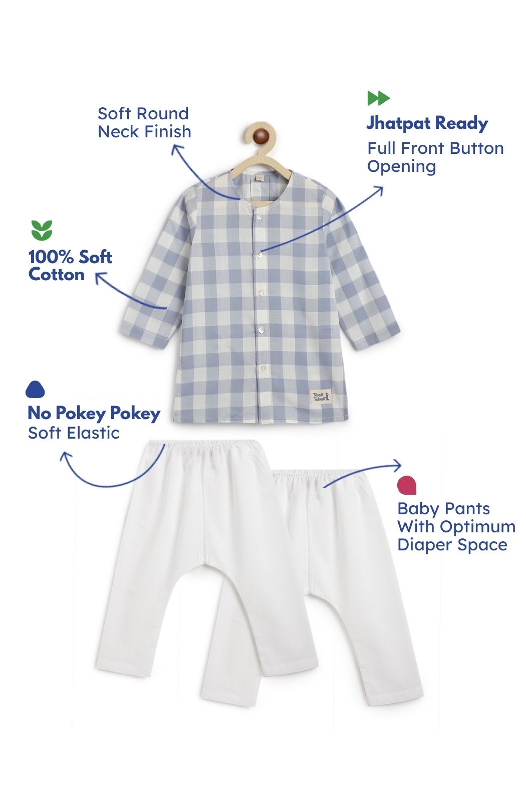 Sky Checks Baby Kurta Set - Image 3