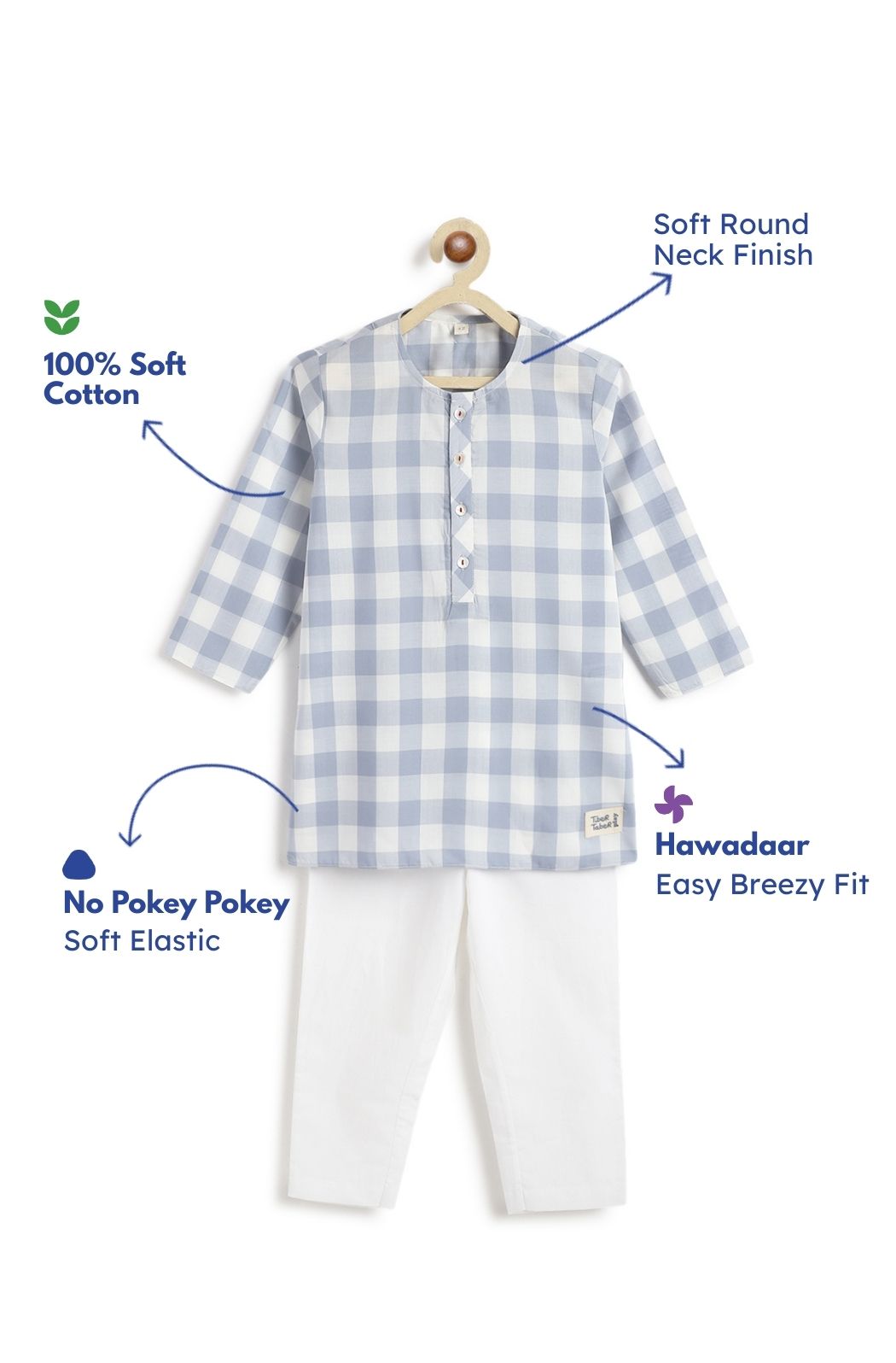 Sky Checks Boy Kurta Set
