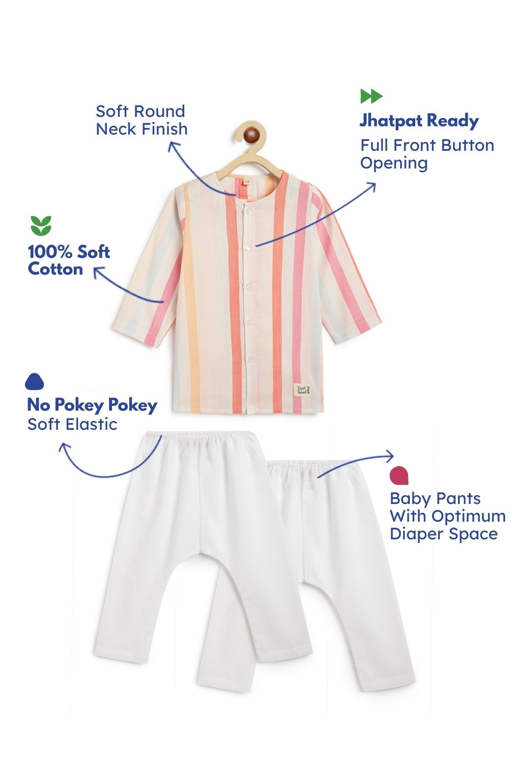 Rainbow Stripes Baby Kurta Set - Image 3