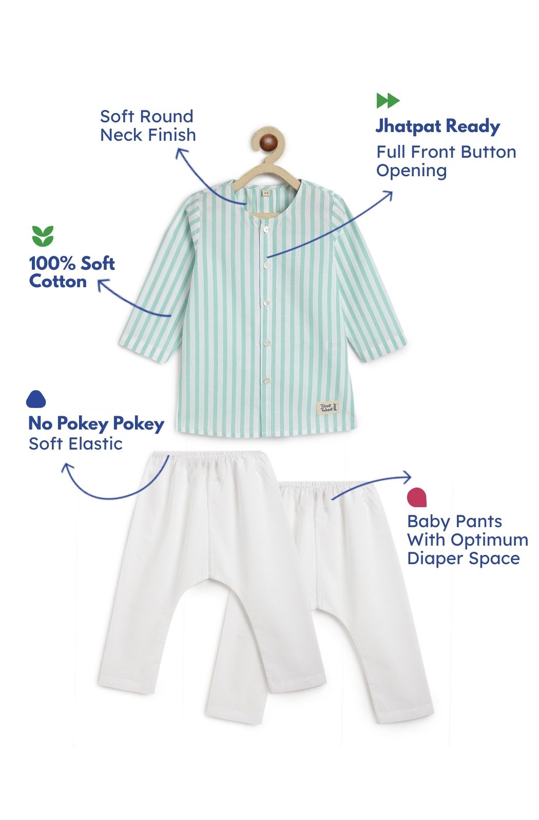 Green Stripes Baby Kurta Set