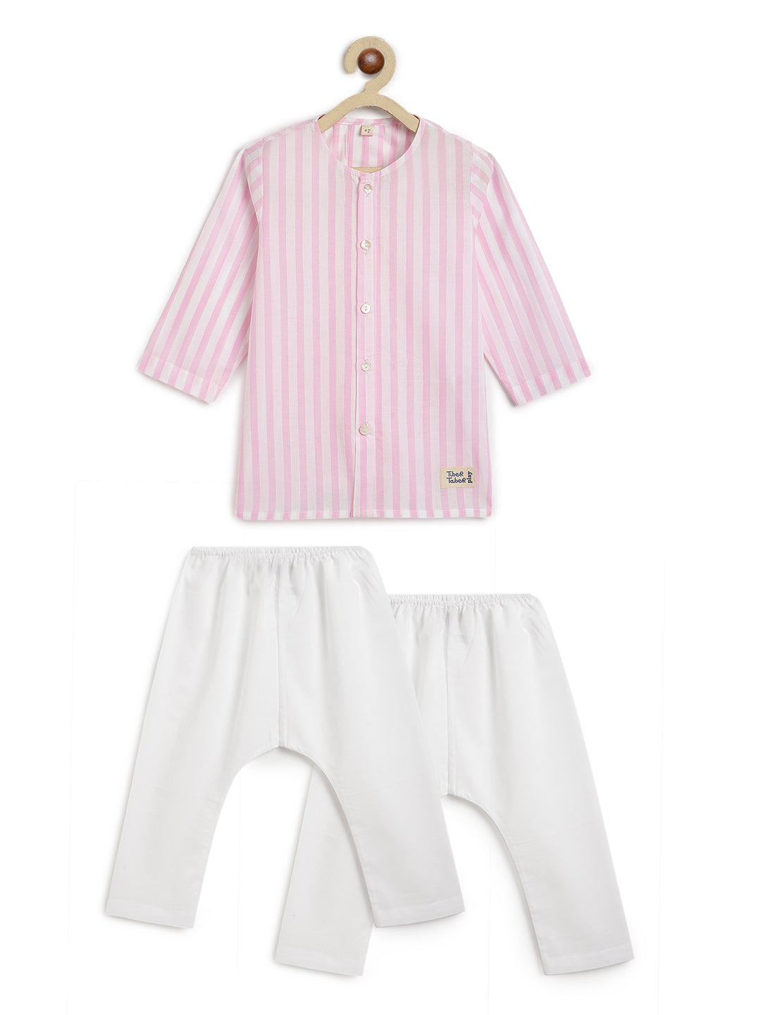 Blush Pink Stripes Baby Kurta Set - Image 2