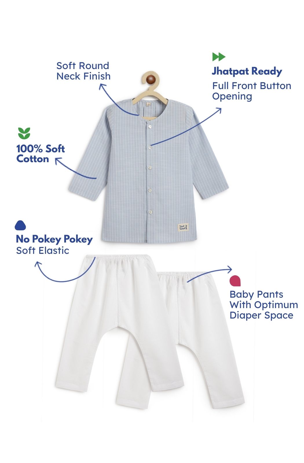 Blue Stripes Baby Kurta Set - Image 3